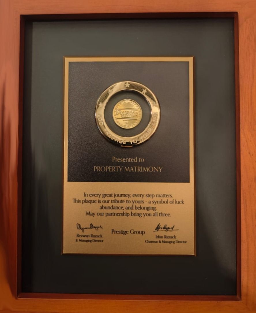 Property Matrimony certificate of appreciation
